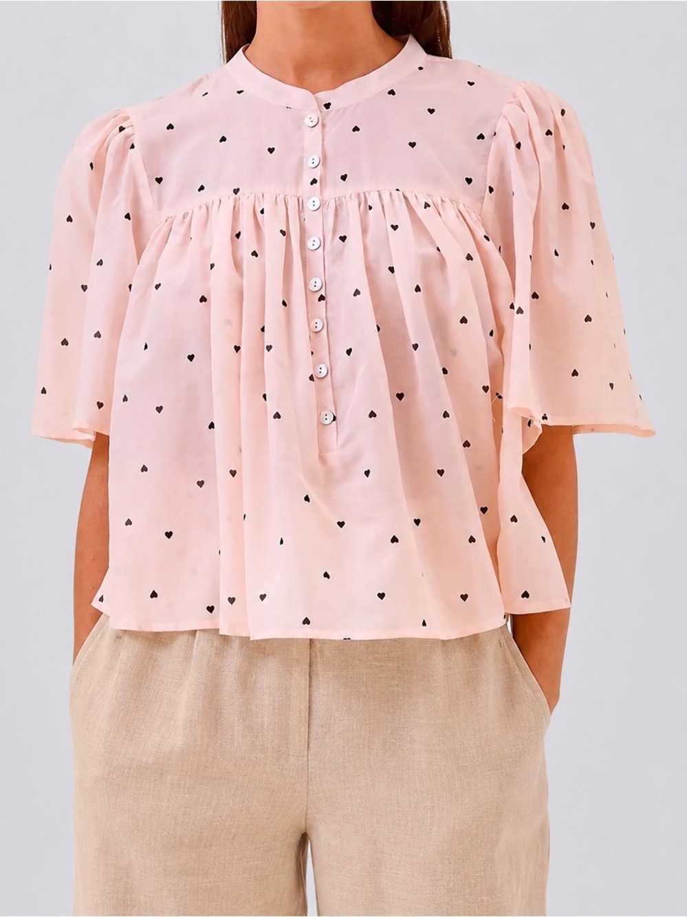 Papinelle Pink Heart Organic Cotton Pajama Babydoll Top Blouse Size S